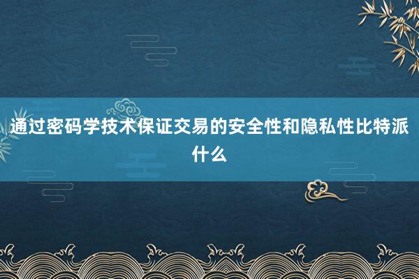 通过密码学技术保证交易的安全性和隐私性比特派什么