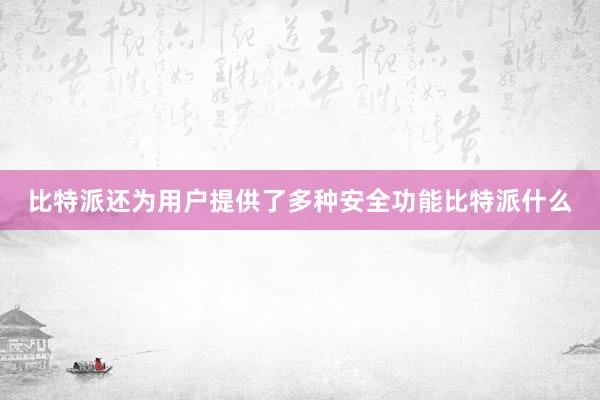 比特派还为用户提供了多种安全功能比特派什么